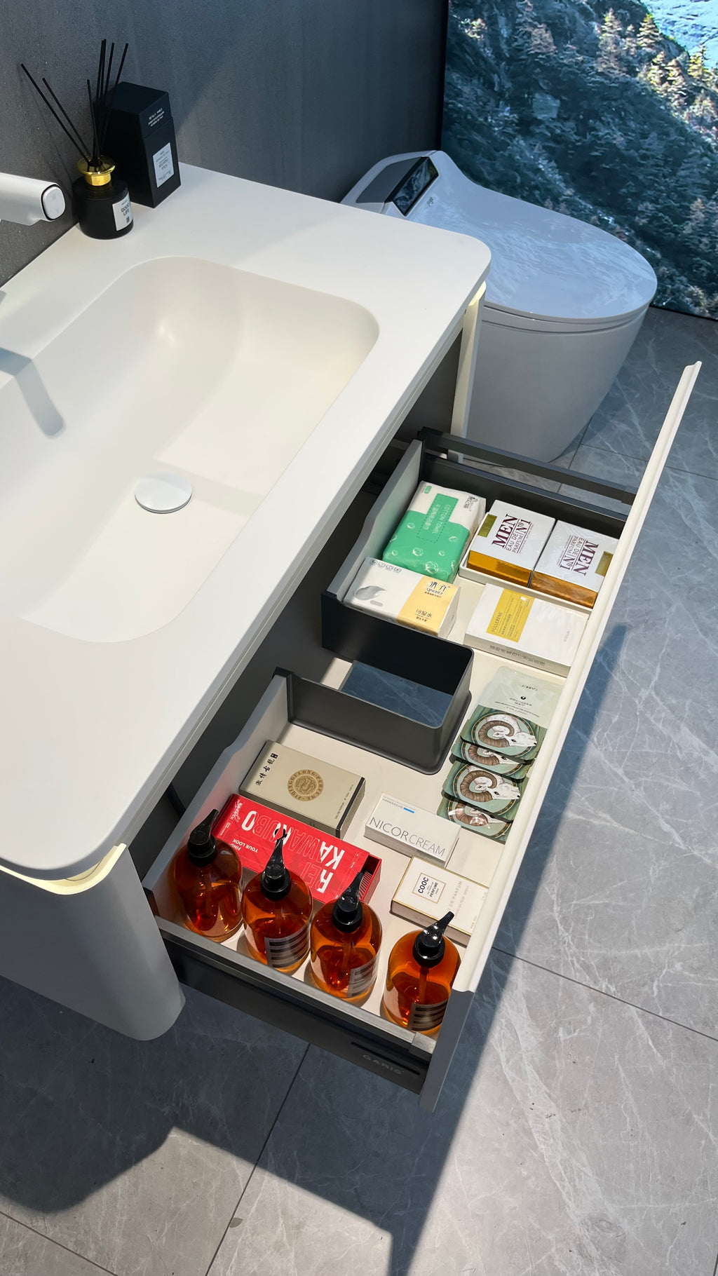 A111 Round Mirror Vanity in Coconut Cream White